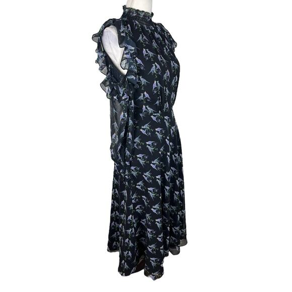 Ted Baker Hilaina Love Birds Midi Dress Black Cold Shoulder Size 0 or US 2 - Picture 6 of 13